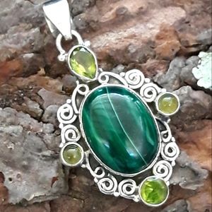 Malachite & Peridot Sterling Silver Pendant